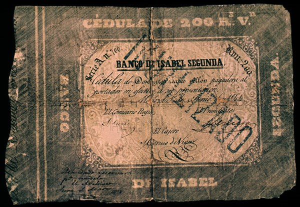 CEDULA DE 200 REALES 1844
MADRID, BANCO DE ESPAÑA-DOCUMENTOS
MADRID