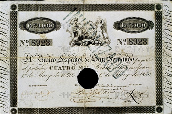 BILLETE DE 4000 REALES 1850
MADRID, BANCO DE ESPAÑA-DOCUMENTOS
MADRID