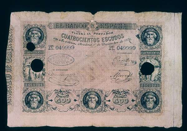 BILLETE DE 400 ESCUDOS 1871
MADRID, BANCO DE ESPAÑA-DOCUMENTOS
MADRID