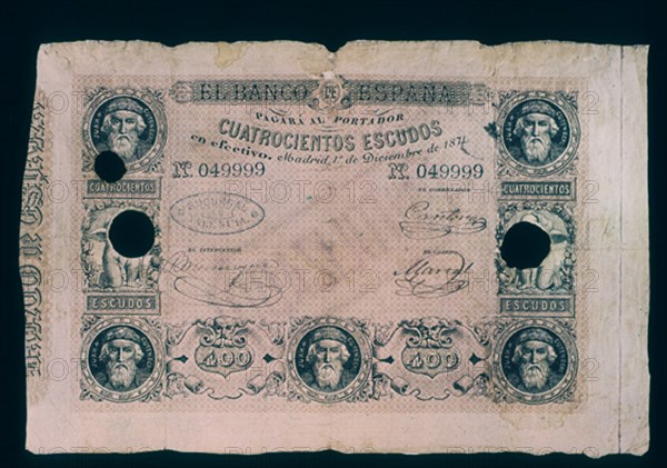 BILLETE DE 400 ESCUDOS 1871
MADRID, BANCO DE ESPAÑA-DOCUMENTOS
MADRID