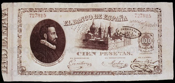BILLETE DE 100 PESETAS 1874
MADRID, BANCO DE ESPAÑA-DOCUMENTOS
MADRID

This image is not downloadable. Contact us for the high res.