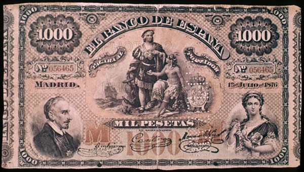 BILLETE DE 1000 PESETAS 1876
MADRID, BANCO DE ESPAÑA-DOCUMENTOS
MADRID

This image is not downloadable. Contact us for the high res.