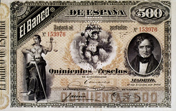 BILLETE DE 500 PESETAS 1884
MADRID, BANCO DE ESPAÑA-DOCUMENTOS
MADRID

This image is not downloadable. Contact us for the high res.