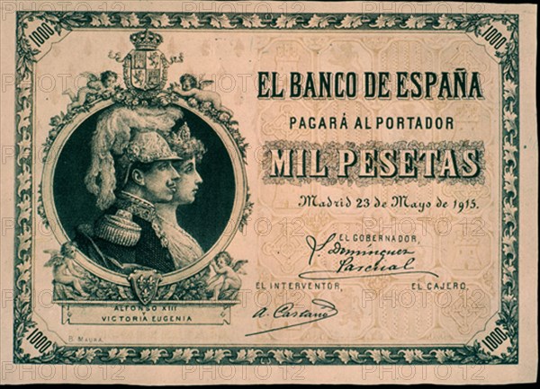 BILLETE DE 1000 PESETAS 1915
MADRID, BANCO DE ESPAÑA-DOCUMENTOS
MADRID

This image is not downloadable. Contact us for the high res.