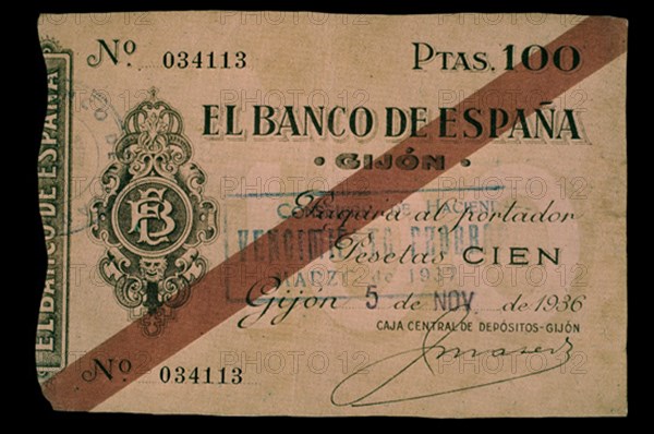 TALON DE 100 PESETAS AL PORTADOR 1936
MADRID, BANCO DE ESPAÑA-DOCUMENTOS
MADRID

This image is not downloadable. Contact us for the high res.