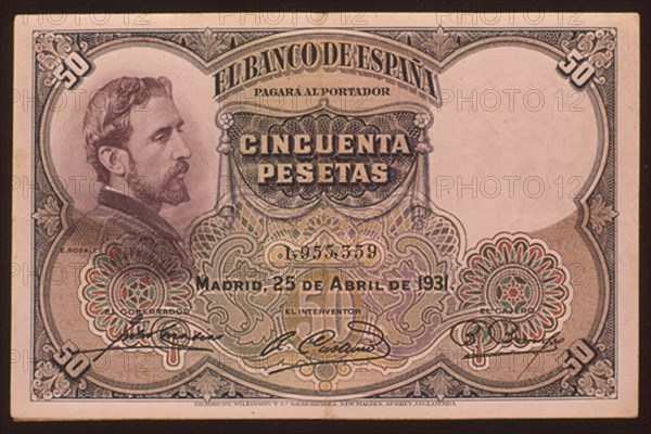 BILLETE DE 50 PESETAS 1931-ANVERSO
MADRID, BANCO DE ESPAÑA-DOCUMENTOS
MADRID

This image is not downloadable. Contact us for the high res.