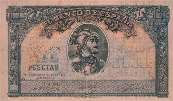 BILLETE DE 1000 PESETAS 1937
MADRID, BANCO DE ESPAÑA-DOCUMENTOS
MADRID