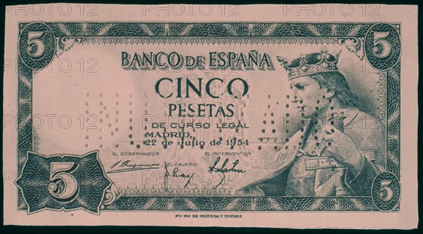 BILLETE DE 5 PESETAS 1954
MADRID, BANCO DE ESPAÑA-DOCUMENTOS
MADRID