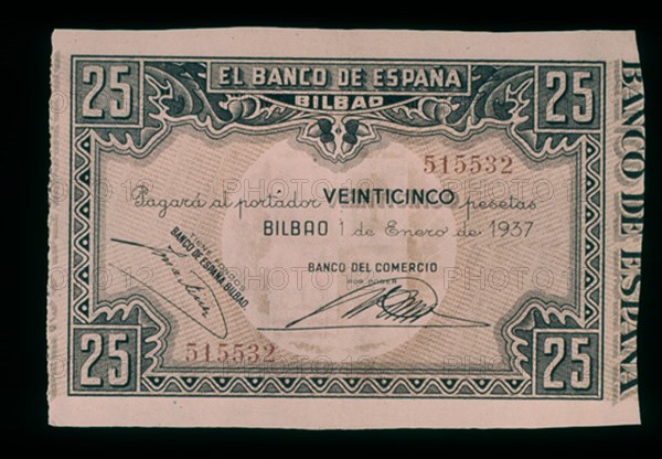 BILLETE DE 25 PESETAS 1937
MADRID, BANCO DE ESPAÑA-DOCUMENTOS
MADRID