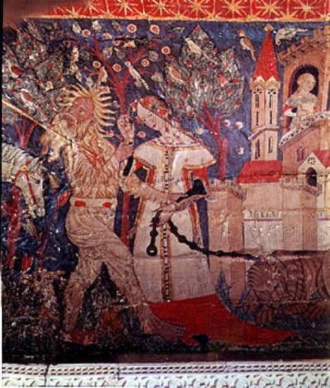 BOVEDA LATERAL-ESCENAS CABALLERESCAS Y LEGENDARIAS-EPOCA NAZARI S XV-PINTURA CRISTIANA
GRANADA, ALHAMBRA-SALA DE LOS REYES
GRANADA