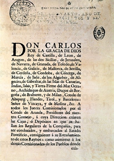 CARLOS III INSTRUYE PARA EXPULSAR JESUITAS 1767
MADRID, BIBLIOTECA NACIONAL
MADRID