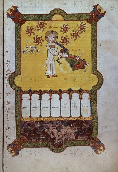 BEATO DE LIEBANA
COMENTARIOS AL APOCALIPSIS AÑO 1086- CODICE 1- FOLIO 23 RECTO- S XI
BURGO DE OSMA, CATEDRAL
SORIA
This image is not downloadable. Contact us for the high res.