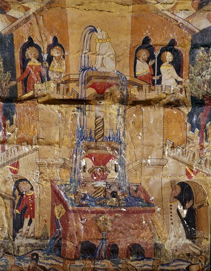 BOVEDA LATERAL-FUENTE EN UN JARDIN-S XV-EPOCA NAZARI-PINTURA CRISTIANA SOBRE CUERO
GRANADA, ALHAMBRA-SALA DE LOS REYES
GRANADA