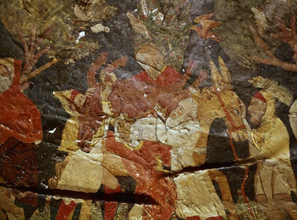 BOVEDA LATERAL-CAZADORES TRANSPORTAN PRESA-S XV-EPOCA NAZARI-PINTURA CRISTIANA SOBRE CUERO
GRANADA, ALHAMBRA-SALA DE LOS REYES
GRANADA