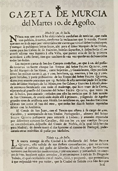 GACETA DE MURCIA-19 DE JULIO 1706
MURCIA, ARCHIVO MUNICIPAL
MURCIA
This image is not downloadable. Contact us for the high res.