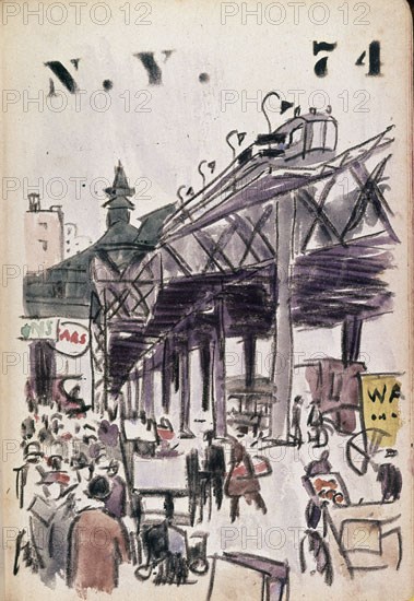 SERIE DIBUJOS DE NUEVA YORK AÑOS 20-AVENIDA CON TRANSEUNTES Y METRO
BARCELONA, COLECCION PARTICULAR
BARCELONA