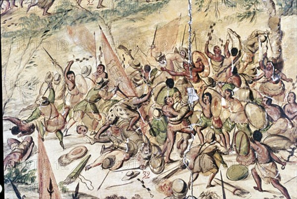 GONZALEZ MIGUEL Y JUAN
CONQUISTA MEXICO-DETALLE- MALTRATAN A XICOTENCATL-SOCORRO DE SANDOVAL-RESTAURAN ESTANDARTE REAL
MADRID, MUSEO DE AMERICA
MADRID