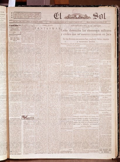 PERIODICO EL SOL - 14/12/1930-"SUBLEVACION DE JACA"
MADRID, HEMEROTECA MUNICIPAL
MADRID