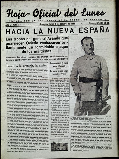 PERIODICO LA HOJA OFICIAL DEL LUNES 1936:"HACIA LA NUEVA ESPAÑA"ARANDA EN OVIEDO
MADRID, HEMEROTECA MUNICIPAL
MADRID

This image is not downloadable. Contact us for the high res.