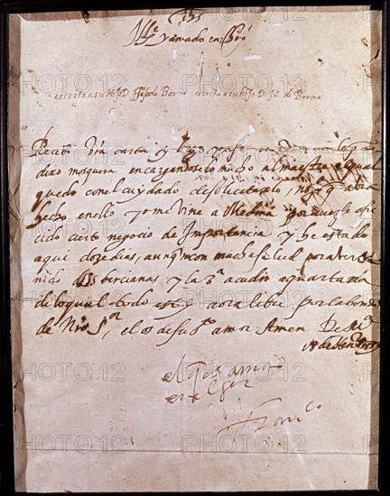 CARTA DE S FRANCISCO DE BORJA A SU HIJO
MONFORTE DE LEMOS, CONVENTO DE LAS CLARISAS/MUSEO ARTE SACRO
LUGO
This image is not downloadable. Contact us for the high res.