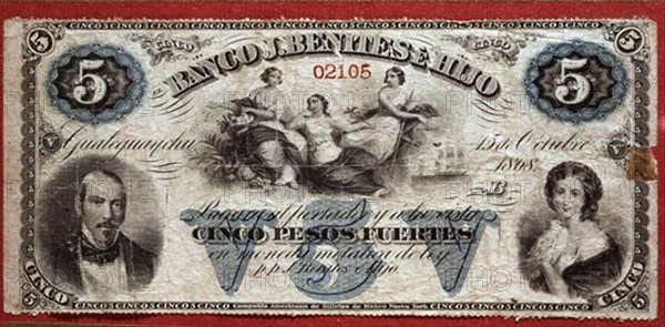BILLETE DE CINCO PESOS FUERTES - OCTUBRE 1868- BANCO BENITES
MADRID, MUSEO DE AMERICA
MADRID