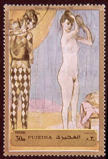 Picasso, Japanese stamp "The family of Harlequin"