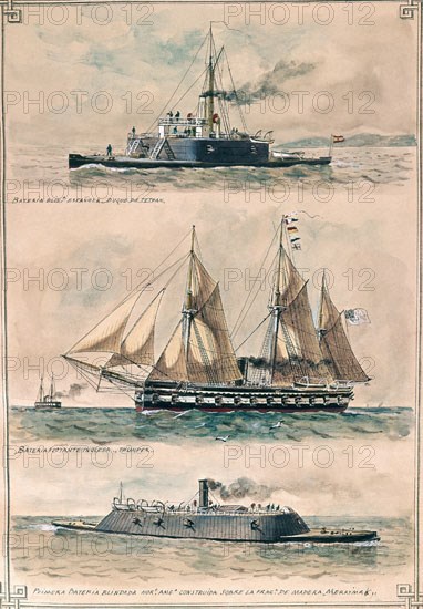 MONLEON RAFAEL 1853/1900
BATERIAS FLOTANTES DE VAPOR-ESPAÑOL"DQUE TETUAN"INGLES"THUNDER
MADRID, MUSEO NAVAL LAMINAS
MADRID