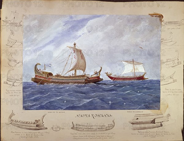 MONLEON RAFAEL 1853/1900
CONSTRUCCIONES NAVALES BAJO SU ASPECTO ARTISTICO.BIRREME GUERRA Y BARCO COMERCIO ROMANO
MADRID, MUSEO NAVAL LAMINAS
MADRID