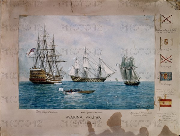 MONLEON RAFAEL 1853/1900
MARINA MILITAR DEL S XVIII - NAVIO INGLES NAVIO FRANCES Y GOLETA ESPAÑOLA
MADRID, MUSEO NAVAL LAMINAS
MADRID