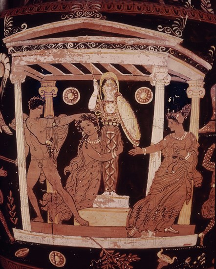 *AYAX VIOLA EL TEMPLO DE ATENEA AL LLEVARSE A PROFETISA CASANDRA.CRATERA GRIEGA-S IVAC
NAPOLES, MUSEO ARQUEOLOGICO NACIONAL
ITALIA
This image is not downloadable. Contact us for the high res.