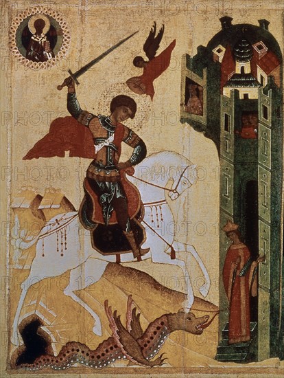 ESCUELA DE NOVGOROD
*ICONO DE S JORGE Y EL DRAGON - SXV-ARTE RUSO
MOSCU, GALERIA TRETJAKOV
RUSIA