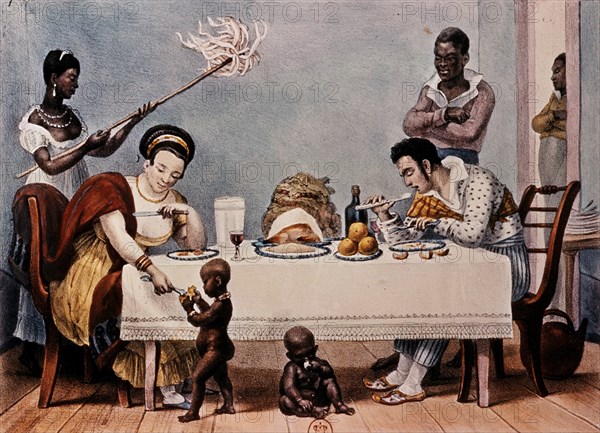 FEBRET
GRABADO-COMIDA DE BLANCOS CON ESCLAVOS NEGROS
PARIS, BIBLIOTECA NACIONAL
FRANCIA