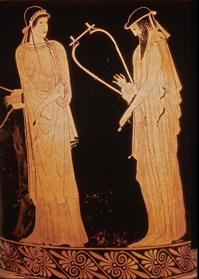 Greek vase: Alcaeus and Sappho