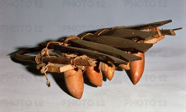 *XILOFONO DE MADERA DE LENO Y CALABAZAS DE AFRICA LLAMADO BALAFON
ROMA, MUSEO PIGORICI
ITALIA

This image is not downloadable. Contact us for the high res.