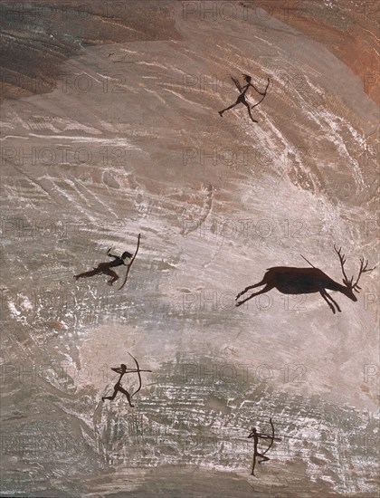 *PINTURA RUPESTRE DEL SAHARA CON ESCENA DE CAZA