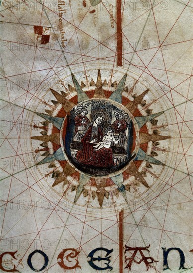 COSA JUAN DE LA 1449/1510
DET TONDO CON LA VIRGEN Y EL NIÑO- PORTULANO - MAPA DE LA COSTA AMERICANA 1500- Conjuto nº 36205
MADRID, MUSEO NAVAL
MADRID