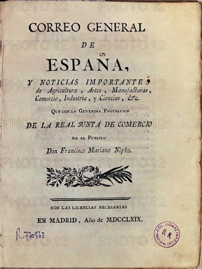 NIFO FCO MARIANO
CORREO GRAL DE ESPAÑA Y NOTICIAS IMPORTANTES-FEBRERO 1770
MADRID, BIBLIOTECA NACIONAL
MADRID