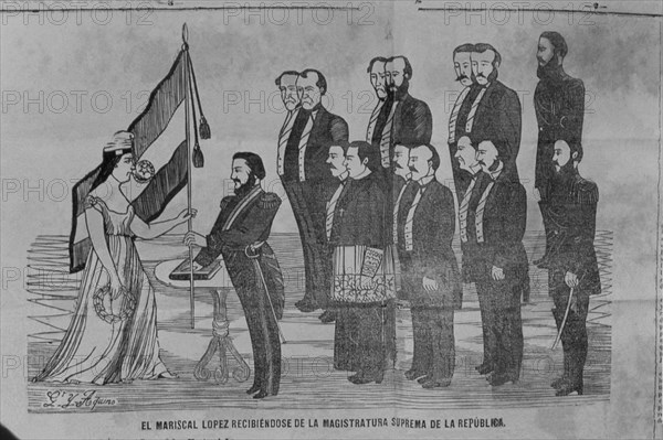 EL MARISCAL LOPEZ RECIBE MAGISTRATURA DE SUPREMA REPUBLICA
ASUNCION, B NACIONAL
PARAGUAY