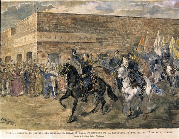 Le Général Hilarion Daza entrant dans Iquique au Chili, 1879