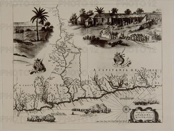 VINGBOONS J.
MAPA DE CAPITANIAS DE PARAIBA Y RIO GRANDE,CON ESCENA RURAL
PARIS, BIBLIOTECA NACIONAL
FRANCIA
