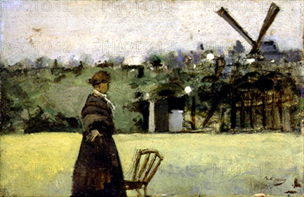 CASAS RAMON 1866/1932
MELANCOLIA EN EL MOULIN DE LA GALETTE-OLEO/TABLA-1893 22X 34,5 CM
MADRID, COLECCION PARTICULAR
MADRID