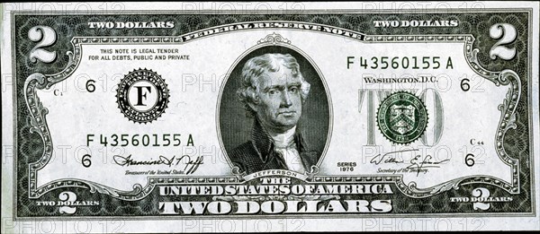 BILLETE DE DOS DOLARES-1976 - ROSTRO DE THOMAS JEFFERSON
This image is not downloadable. Contact us for the high res.