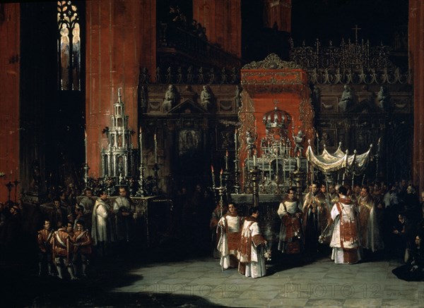 DOMINGUEZ BECQUER JOAQUIN 1819/79
PROCESION EN EL INTERIOR DE LA CATEDRAL(SEVILLA)1836-O/L 54X41CM
SEVILLA, COLECCION PARTICULAR
SEVILLA