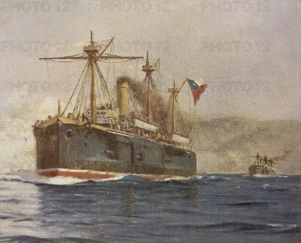 SOMERSCALES TH.
COMBATE NAVAL DE IQUIQUE-1879-ESMERALDA HUNDIDO POR EL HUESCAR
This image is not downloadable. Contact us for the high res.