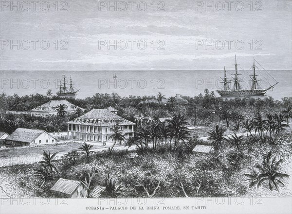 LAPLANTE C
GRABADO-OCEANIA-PALACIO DE LA REINA POMARE EN TAHITI