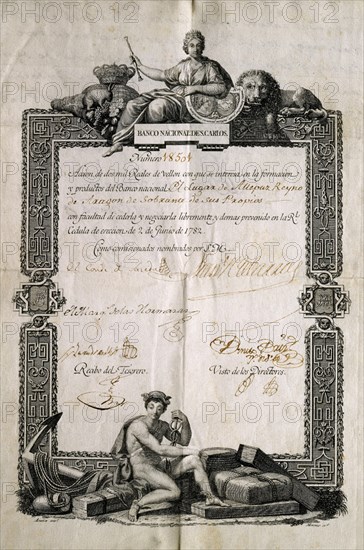 ACCION DE 2000 REALES DE VELLON DEL BANCO NACIONAL-1782(2DE JUNIO)
MADRID, BOLSA DE COMERCIO
MADRID
This image is not downloadable. Contact us for the high res.