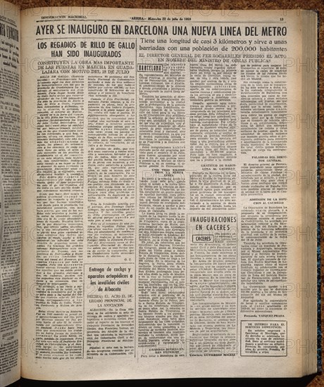 PERIODICO ARRIBA-NUEVA LINEA DE METRO EN BARNA-1959-INAUGURACION
MADRID, HEMEROTECA MUNICIPAL
MADRID