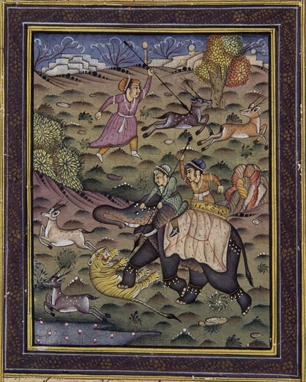 LAMINA INDIA-CAZADORES SOBRE ELEFANTE MATAN LEON-S XIX
MADRID, COLECCION ORONOZ
MADRID
This image is not downloadable. Contact us for the high res.