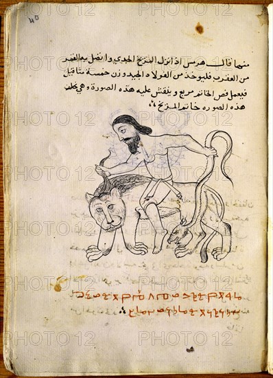 PICATRIX
MANUSC.947-FOL 40R-GAYAT AL-HAKIM-HOMBRE CABALGA SOBRE UN LEON-S XIV COPIA
SAN LORENZO DEL ESCORIAL, MONASTERIO-BIBLIOTECA
MADRID