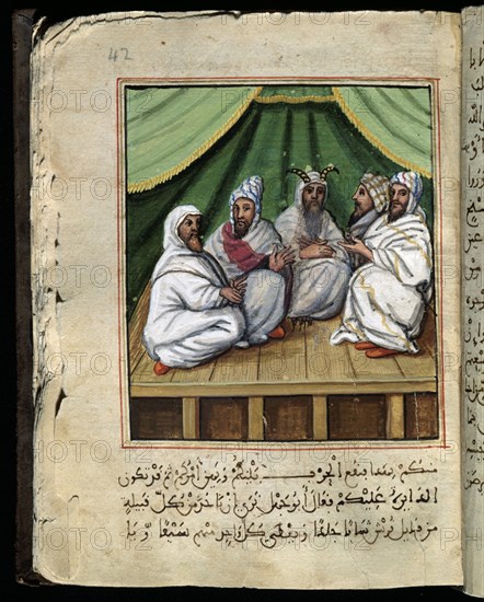 "CONSOLACIONES EN EL ENTRETENIMIENTO DE CALIFAS Y JEFES"ARABE 528-FOL 42-REUNION DE ARABES
SAN LORENZO DEL ESCORIAL, MONASTERIO-BIBLIOTECA
MADRID